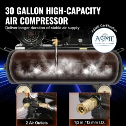 VEVOR 15HP Gas Powered Air Compressor, 30 Gallon Horizontal Air Compressor Tank, 33CFM@115PSI Gas Driven Piston Pump Air Compressed System with 115PSI Max Pressure for Construction Sites Workshop