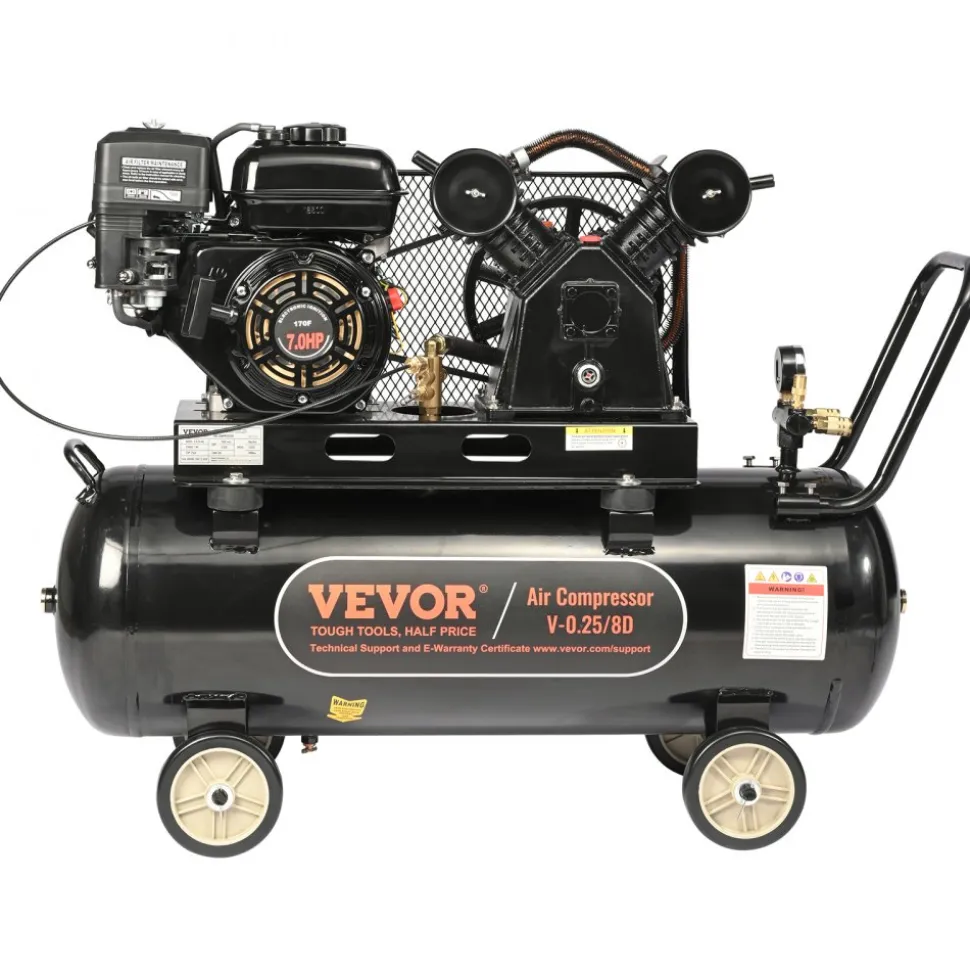 VEVOR 7HP Gas Powered Air Compressor, 13.2 Gallon Horizontal Air Compressor Tank, 9CFM@115PSI Gas Driven Piston Pump Air Compressed System with 115PSI Max Pressure for Construction Sites Workshop