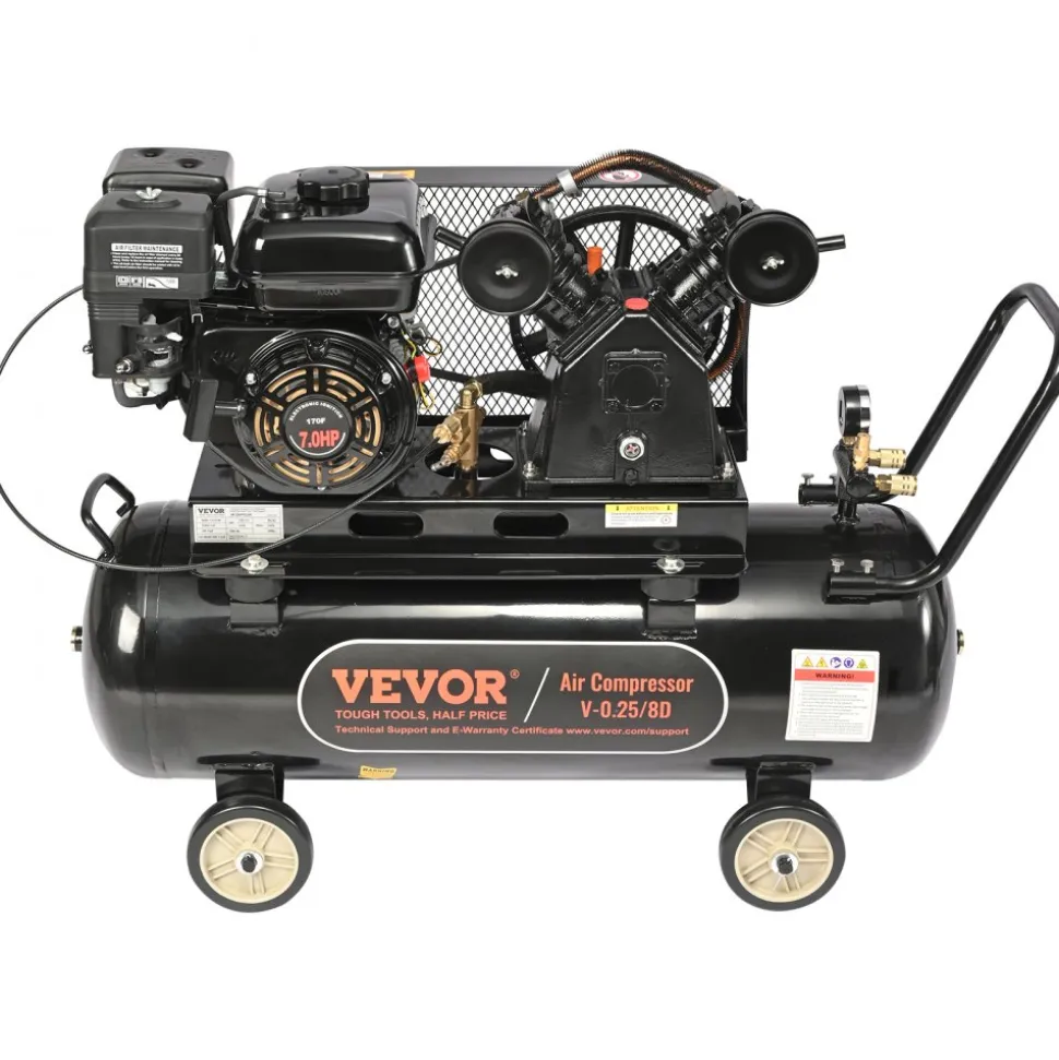 VEVOR 7HP Gas Powered Air Compressor, 13.2 Gallon Horizontal Air Compressor Tank, 9CFM@115PSI Gas Driven Piston Pump Air Compressed System with 115PSI Max Pressure for Construction Sites Workshop