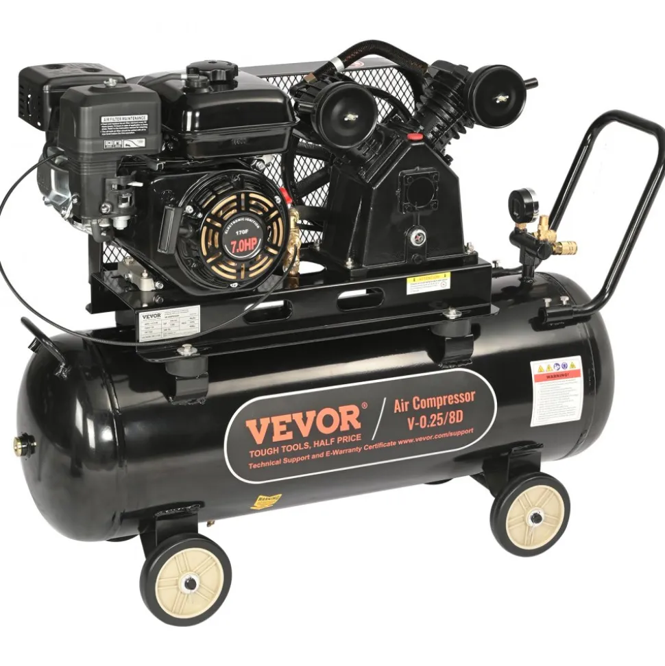 VEVOR 7HP Gas Powered Air Compressor, 13.2 Gallon Horizontal Air Compressor Tank, 9CFM@115PSI Gas Driven Piston Pump Air Compressed System with 115PSI Max Pressure for Construction Sites Workshop