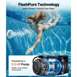 VEVOR 0.5 HP 3000 GPH FlashPure Sand Filter Pump, 12 Inch Swimming Pool Pump, 6X Faster Filtration, Leak-Proof Design, Pre-Loaded Media with Timer, Filtration & Clarity, Out of Box Use for Above Ground Pool