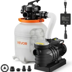 VEVOR 0.5 HP 3000 GPH FlashPure Sand Filter Pump, 12 Inch Swimming Pool Pump, 6X Faster Filtration, Leak-Proof Design, Pre-Loaded Media with Timer, Filtration & Clarity, Out of Box Use for Above Ground Pool
