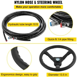 VEVOR 300HP Hydraulic Boat Steering Kit, Hydraulic Steering Helm Pump, Aluminum Alloy Steering Cylinder, 13.5