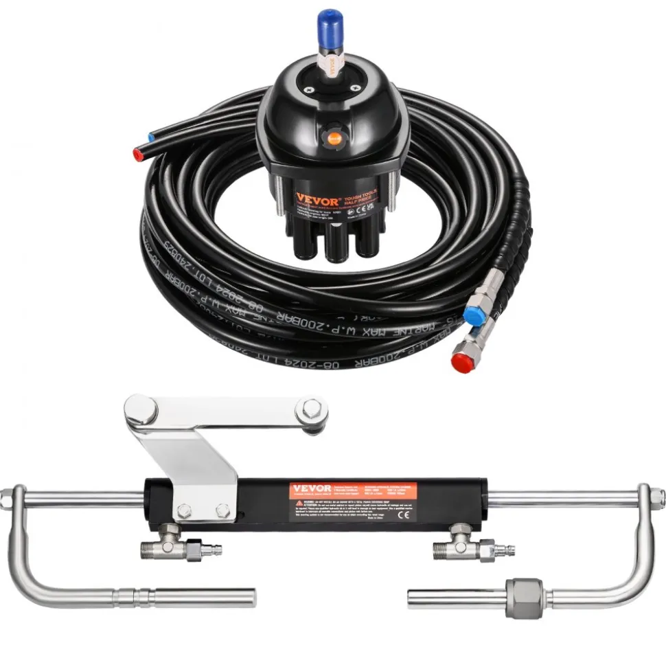VEVOR 90HP Hydraulic Outboard Steering Kit, Marine Boat Hydraulic Steering System with 13.5-inch Steering Wheel, Helm Pump, Hydraulic Cylinder & 2PCS 26FT Hoses for Single Station Single-Engine Boats