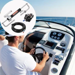 VEVOR 90HP Hydraulic Outboard Steering Kit, Marine Boat Hydraulic Steering System with 13.5-inch Steering Wheel, Helm Pump, Hydraulic Cylinder & 2PCS 26FT Hoses for Single Station Single-Engine Boats