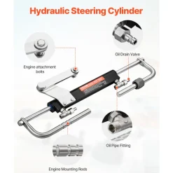 VEVOR 90HP Hydraulic Outboard Steering Kit, Marine Boat Hydraulic Steering System with 13.5-inch Steering Wheel, Helm Pump, Hydraulic Cylinder & 2PCS 26FT Hoses for Single Station Single-Engine Boats