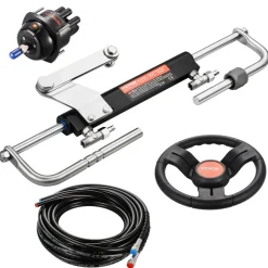 VEVOR 90HP Hydraulic Outboard Steering Kit, Marine Boat Hydraulic Steering System with 13.5-inch Steering Wheel, Helm Pump, Hydraulic Cylinder & 2PCS 26FT Hoses for Single Station Single-Engine Boats