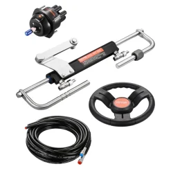 VEVOR 90HP Hydraulic Outboard Steering Kit, Marine Boat Hydraulic Steering System with 13.5-inch Steering Wheel, Helm Pump, Hydraulic Cylinder & 2PCS 26FT Hoses for Single Station Single-Engine Boats