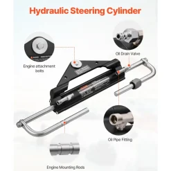 VEVOR 150HP Hydraulic Outboard Steering Kit, Marine Boat Hydraulic Steering System with 13.5-inch Steering Wheel, Helm Pump, Hydraulic Cylinder & 2PCS 26FT Hoses for Single Station Single-Engine Boats