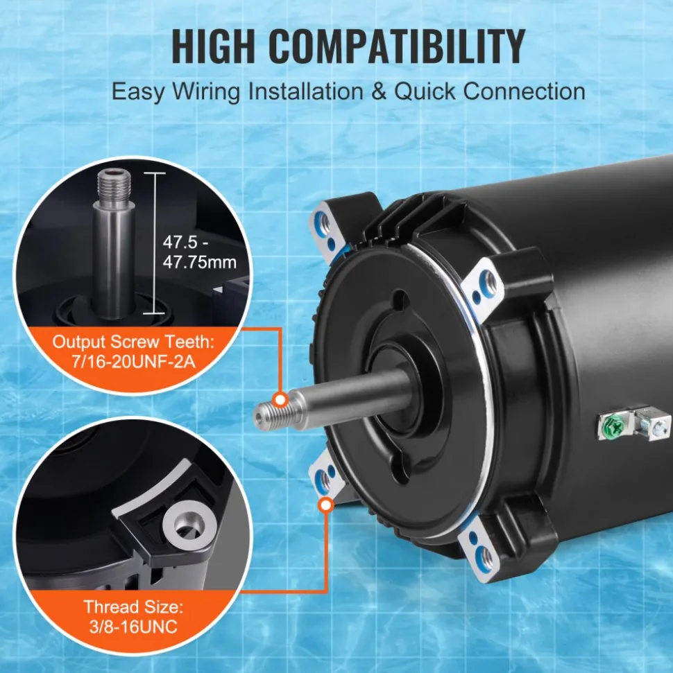 VEVOR 0.75 HP Pool Pump Motor, 56J Frame, 115V(8 Amps)/230V(4 Amps) 3450 RPM, 60Hz, 1.5 Service Factor, 80μF/250V Capacitor, CCW Rotation Round Flange Replacement Motor