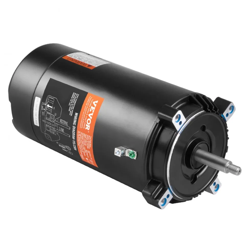 VEVOR 1.5 HP Pool Pump Motor, 56J Frame, 115V(13.6 Amps)/230V(6.8 Amps) 3450 RPM, 60Hz, 1.3 Service Factor, 90μF/250V Capacitor, CCW Rotation Round Flange Replacement Motor