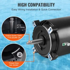 VEVOR 1.5 HP Pool Pump Motor, 56J Frame, 115V(13.6 Amps)/230V(6.8 Amps) 3450 RPM, 60Hz, 1.3 Service Factor, 90μF/250V Capacitor, CCW Rotation Round Flange Replacement Motor