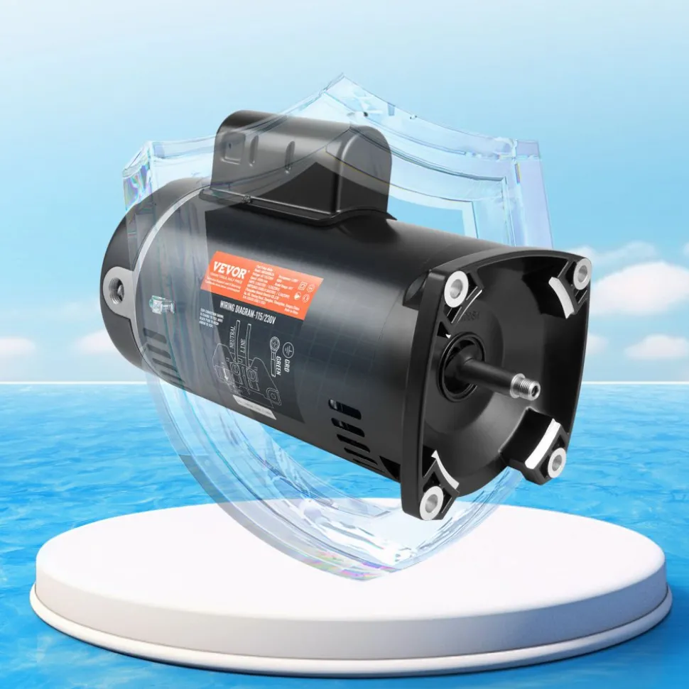 VEVOR 1 HP Pool Pump Motor, 56Y Frame, 115V(9 Amps)/230V(4.5 Amps) 3450RPM, 60Hz, 1.25 Service Factor, 90μF/250V Capacitor, CCW Rotation Square Flange Replacement Motor