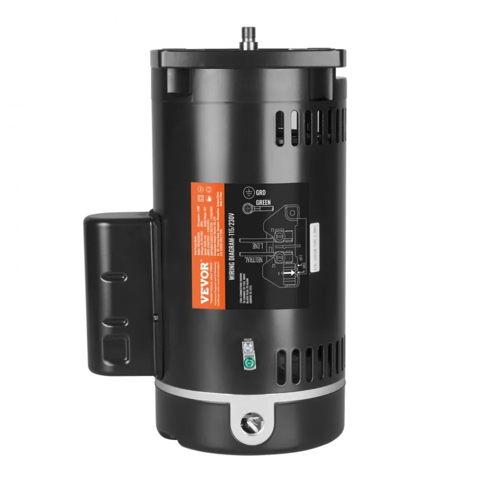 VEVOR 1 HP Pool Pump Motor, 56Y Frame, 115V(9 Amps)/230V(4.5 Amps) 3450RPM, 60Hz, 1.25 Service Factor, 90μF/250V Capacitor, CCW Rotation Square Flange Replacement Motor