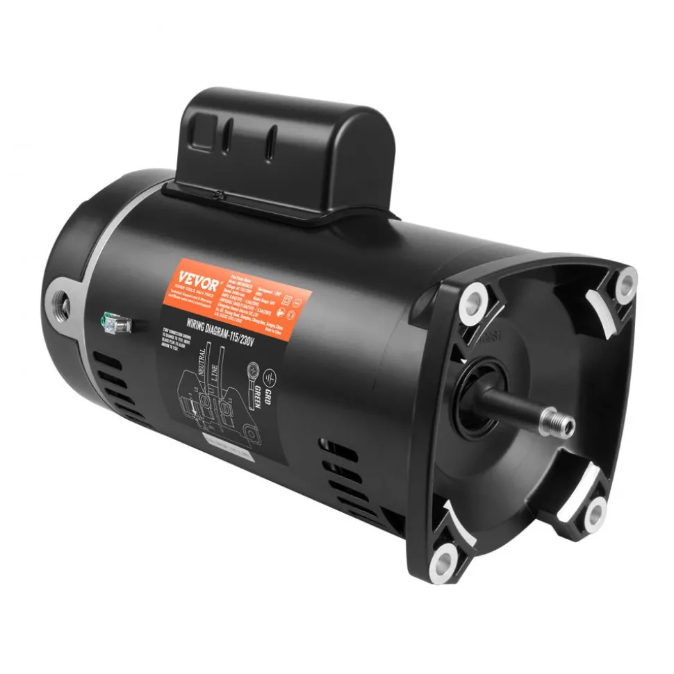 VEVOR 1 HP Pool Pump Motor, 56Y Frame, 115V(9 Amps)/230V(4.5 Amps) 3450RPM, 60Hz, 1.25 Service Factor, 90μF/250V Capacitor, CCW Rotation Square Flange Replacement Motor
