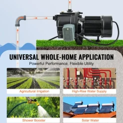 VEVOR 1HP Premium Cast Iron Shallow Well Jet Water Pump, 115 Volt, 17.6 GPM 164 FT Maximum Head Irrigation Water Pump, for Agricultural Garden Irrigation System High-Rise Water Supply Shower Booster