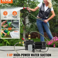 VEVOR 1HP Premium Cast Iron Shallow Well Jet Water Pump, 115 Volt, 17.6 GPM 164 FT Maximum Head Irrigation Water Pump, for Agricultural Garden Irrigation System High-Rise Water Supply Shower Booster