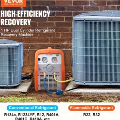 VEVOR 1 HP Refrigerant Recovery Machine - Dual Cylinder Portable AC Recovery Machine with High Pressure Protection 120V 60Hz Recovery Machine HVAC for Vapor Liquid Refrigerant, Car Air Conditioning