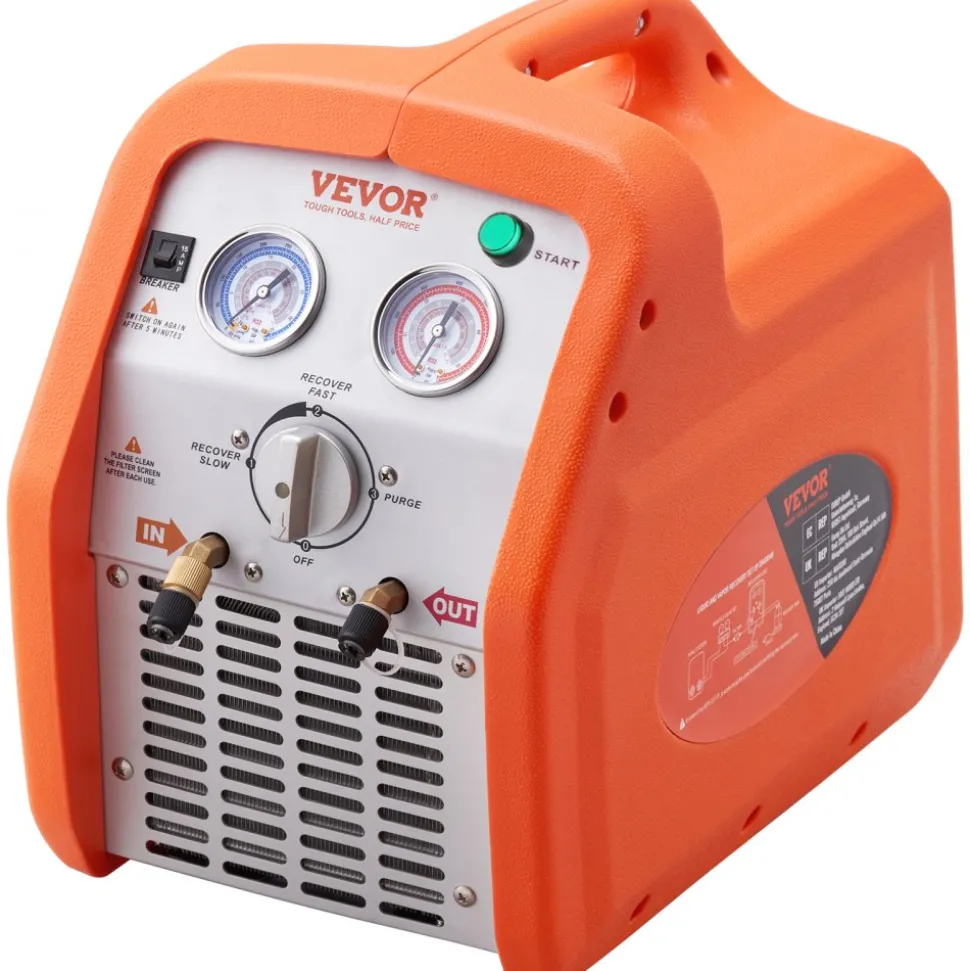 VEVOR 1 HP Refrigerant Recovery Machine - Dual Cylinder Portable AC Recovery Machine with High Pressure Protection 120V 60Hz Recovery Machine HVAC for Vapor Liquid Refrigerant, Car Air Conditioning