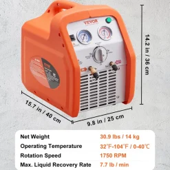 VEVOR 1 HP Refrigerant Recovery Machine - Dual Cylinder Portable AC Recovery Machine with High Pressure Protection 120V 60Hz Recovery Machine HVAC for Vapor Liquid Refrigerant, Car Air Conditioning