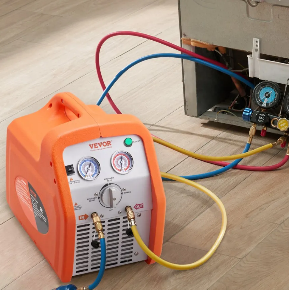 VEVOR 1 HP Refrigerant Recovery Machine - Dual Cylinder Portable AC Recovery Machine with High Pressure Protection 120V 60Hz Recovery Machine HVAC for Vapor Liquid Refrigerant, Car Air Conditioning