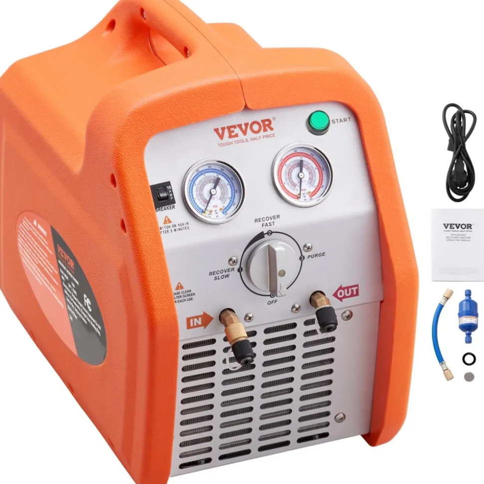 VEVOR 1 HP Refrigerant Recovery Machine - Dual Cylinder Portable AC Recovery Machine with High Pressure Protection 120V 60Hz Recovery Machine HVAC for Vapor Liquid Refrigerant, Car Air Conditioning