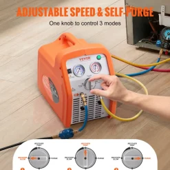 VEVOR 1 HP Refrigerant Recovery Machine - Dual Cylinder Portable AC Recovery Machine with High Pressure Protection 120V 60Hz Recovery Machine HVAC for Vapor Liquid Refrigerant, Car Air Conditioning