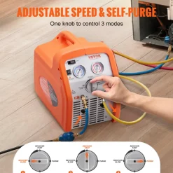 VEVOR 3/4 HP Refrigerant Recovery Machine - Portable AC Recovery Machine with High Pressure Protection, 120V 60Hz Refrigerant Recycle Machine HVAC for Car Air Conditioning, Vapor Liquid Refrigerant