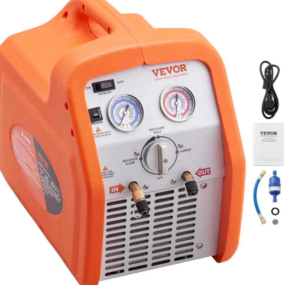 VEVOR 3/4 HP Refrigerant Recovery Machine - Portable AC Recovery Machine with High Pressure Protection, 120V 60Hz Refrigerant Recycle Machine HVAC for Car Air Conditioning, Vapor Liquid Refrigerant