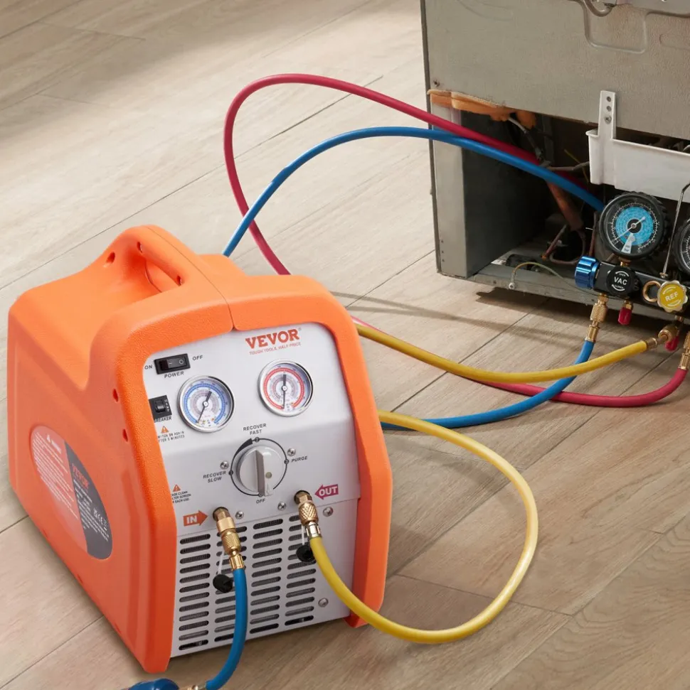 VEVOR 3/4 HP Refrigerant Recovery Machine - Portable AC Recovery Machine with High Pressure Protection, 120V 60Hz Refrigerant Recycle Machine HVAC for Car Air Conditioning, Vapor Liquid Refrigerant
