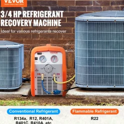 VEVOR 3/4 HP Refrigerant Recovery Machine - Portable AC Recovery Machine with High Pressure Protection, 120V 60Hz Refrigerant Recycle Machine HVAC for Car Air Conditioning, Vapor Liquid Refrigerant