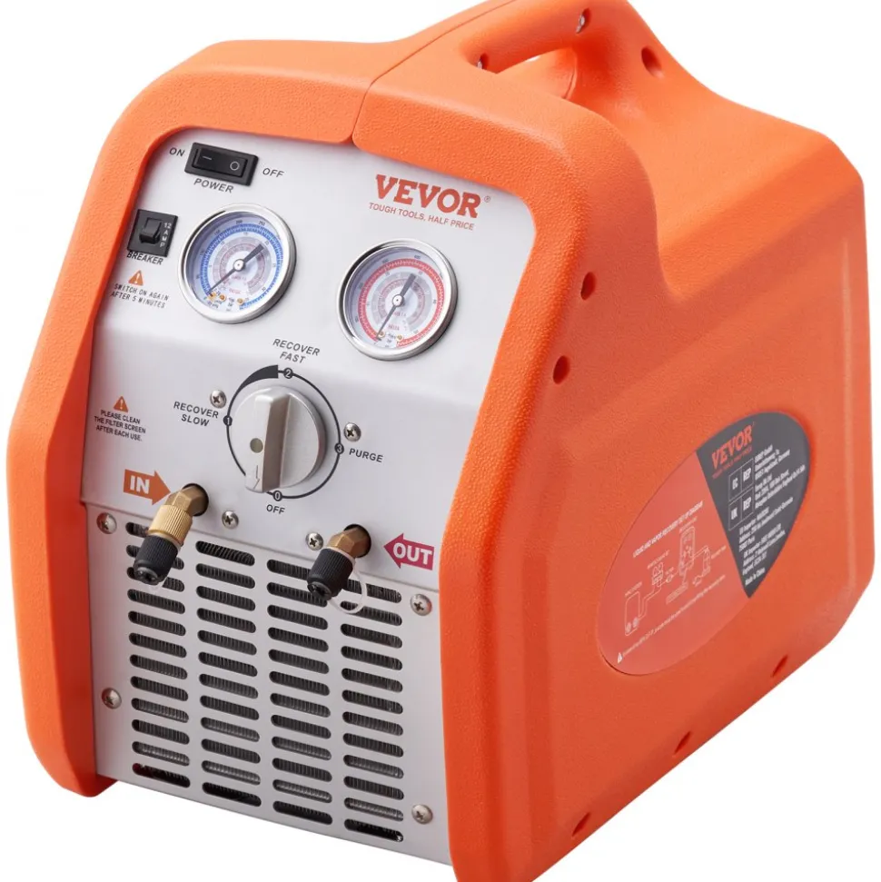VEVOR 3/4 HP Refrigerant Recovery Machine - Portable AC Recovery Machine with High Pressure Protection, 120V 60Hz Refrigerant Recycle Machine HVAC for Car Air Conditioning, Vapor Liquid Refrigerant