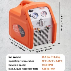 VEVOR 3/4 HP Refrigerant Recovery Machine - Portable AC Recovery Machine with High Pressure Protection, 120V 60Hz Refrigerant Recycle Machine HVAC for Car Air Conditioning, Vapor Liquid Refrigerant