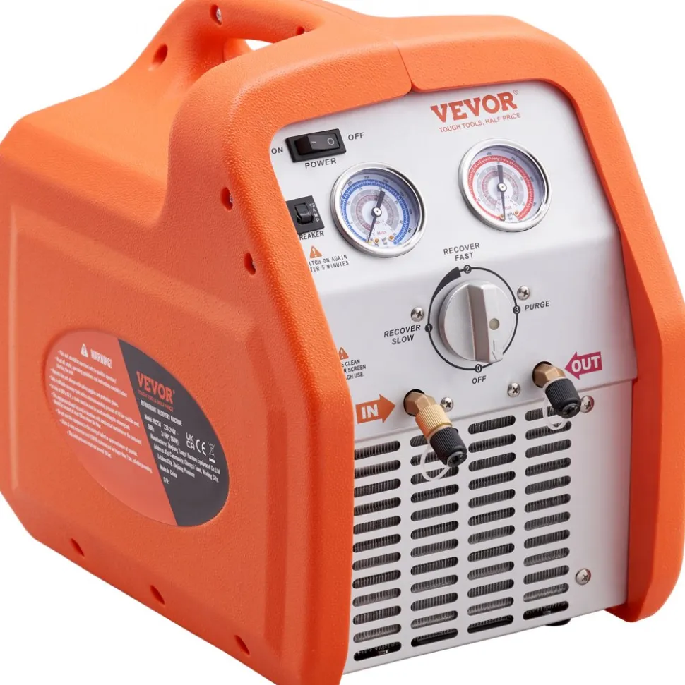VEVOR 3/4 HP Refrigerant Recovery Machine - Portable AC Recovery Machine with High Pressure Protection, 120V 60Hz Refrigerant Recycle Machine HVAC for Car Air Conditioning, Vapor Liquid Refrigerant