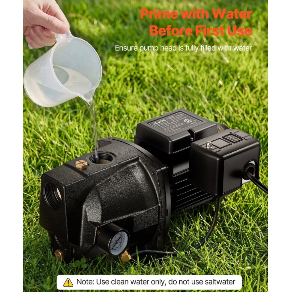 VEVOR 1/2 HP Shallow Well Jet Pump, AC 115/230 Volt, 790 GPH Dual Voltage Cast Iron Well Jet Pump, with 147 ft Max Head Lift, Automatic Pressure Switch, for Garden Irrigation Lawn Sprinkler System