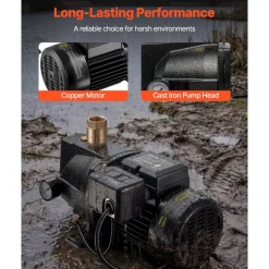 VEVOR 1/2 HP Shallow Well Jet Pump, AC 115/230 Volt, 790 GPH Dual Voltage Cast Iron Well Jet Pump, with 147 ft Max Head Lift, Automatic Pressure Switch, for Garden Irrigation Lawn Sprinkler System