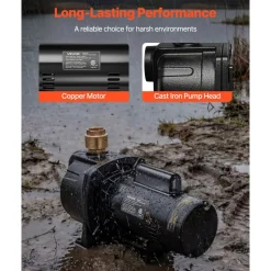 VEVOR 2 HP Shallow Well Jet Pump, 230 Volt, 5200 GPH Cast Iron Well Jet Pump, with 112 ft Max Head Lift, Check Valve, Thermal Protection, Automatic On/Off, for Garden Irrigation Lawn Sprinkler System