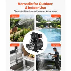 VEVOR 1.1 HP Shallow Well Pump with Pressure Tank, 120V 1320 GPH, Plastic Irrigation Jet Pump with 5-Gal Tank, Automatic Water Booster Transfer System, 20/40 PSI Pressure Switch, for Home Garden Lawn