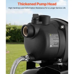 VEVOR 1.1 HP Shallow Well Pump with Pressure Tank, 120V 1320 GPH, Plastic Irrigation Jet Pump with 5-Gal Tank, Automatic Water Booster Transfer System, 20/40 PSI Pressure Switch, for Home Garden Lawn