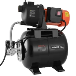 VEVOR 1.1 HP Shallow Well Pump with Pressure Tank, 120V 1320 GPH, Plastic Irrigation Jet Pump with 5-Gal Tank, Automatic Water Booster Transfer System, 20/40 PSI Pressure Switch, for Home Garden Lawn