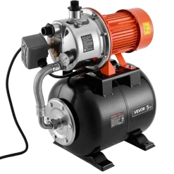 VEVOR 1.6 HP Shallow Well Pump with Pressure Tank, 120V 1320 GPH, Stainless Steel Irrigation Jet Pump with 5-Gal Tank, Automatic Water Booster System, 20/40 PSI Pressure Switch, for Home Garden Lawn