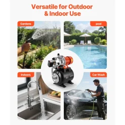 VEVOR 1.6 HP Shallow Well Pump with Pressure Tank, 120V 1320 GPH, Stainless Steel Irrigation Jet Pump with 5-Gal Pressure Tank, Automatic Water Booster System, for Home Garden Lawn, Potable Water