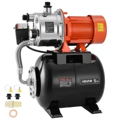 VEVOR 1.6 HP Shallow Well Pump with Pressure Tank, 120V 1320 GPH, Stainless Steel Irrigation Jet Pump with 5-Gal Pressure Tank, Automatic Water Booster System, for Home Garden Lawn, Potable Water