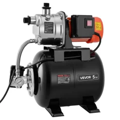VEVOR 1 HP Shallow Well Pump with Pressure Tank, 120V 1000 GPH, Stainless Steel Irrigation Jet Pump with 5-Gal Tank, Automatic Water Booster System, 20/40 PSI Pressure Switch, for Home Garden Lawn