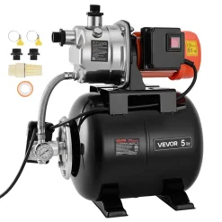 VEVOR 1 HP Shallow Well Pump with Pressure Tank, 120V 1000 GPH, Stainless Steel Irrigation Jet Pump with 5-Gal Tank, Automatic Water Booster System, 20/40 PSI Pressure Switch, for Home Garden Lawn