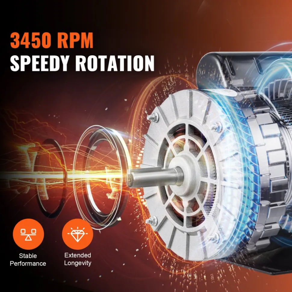 VEVOR 5HP SPL Air Compressor Electric Motor, 230V 17.6Amps, 56 Frame 3450RPM, 5/8" Keyed Shaft, 1.88" Shaft Length, CW/CCW Rotation (Factory Setting is CCW), Single Phase
