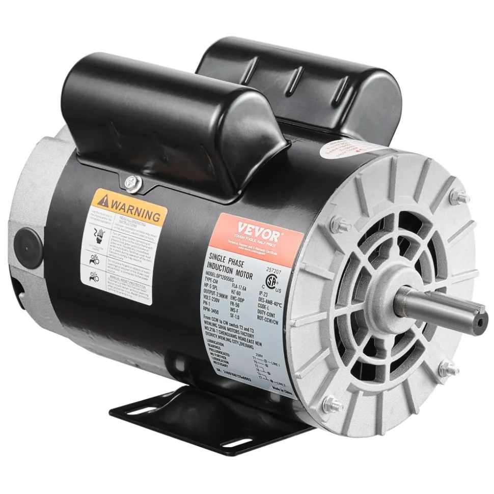 VEVOR 5HP SPL Air Compressor Electric Motor, 230V 17.6Amps, 56 Frame 3450RPM, 5/8" Keyed Shaft, 1.88" Shaft Length, CW/CCW Rotation (Factory Setting is CCW), Single Phase