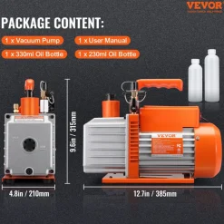 VEVOR 1/2 HP 2 Stage Rotary Vane Vacuum Pump, 5 CFM, 115V Air Conditioning Vacuum Pump, 1/4