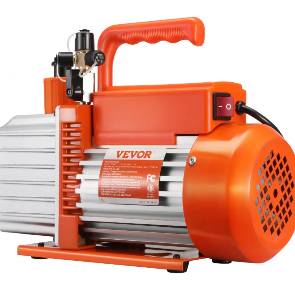 VEVOR 1/2 HP 2 Stage Rotary Vane Vacuum Pump, 5 CFM, 115V Air Conditioning Vacuum Pump, 1/4" SAE Male 3/8" SAE Male 1/2" ACME Male Inlet, for HVAC Repair, Refrigeration Maintenance, Resin Degassing