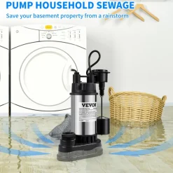 VEVOR 1.5 HP Submersible Cast Iron and Steel Sump Pump, 6000 GPH Submersible Water Pump with Integrated Vertical Float Switch, for Basement Water Basin and Flooding Area Tested to UL Standards